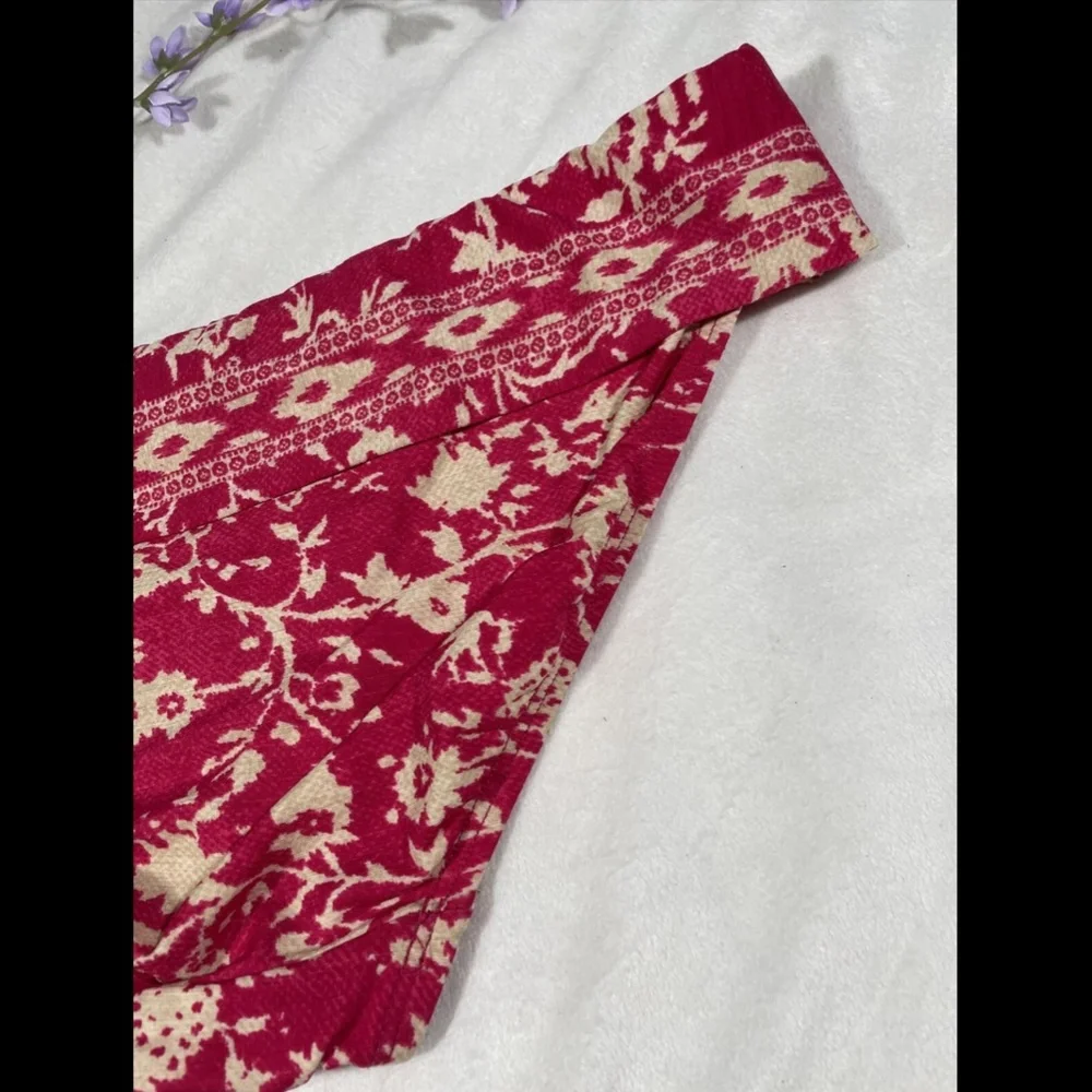 NEW Robin Piccone‎ 'Flora' Twist C Bikini Bottom Fuschia/Cream [SZ Large ]